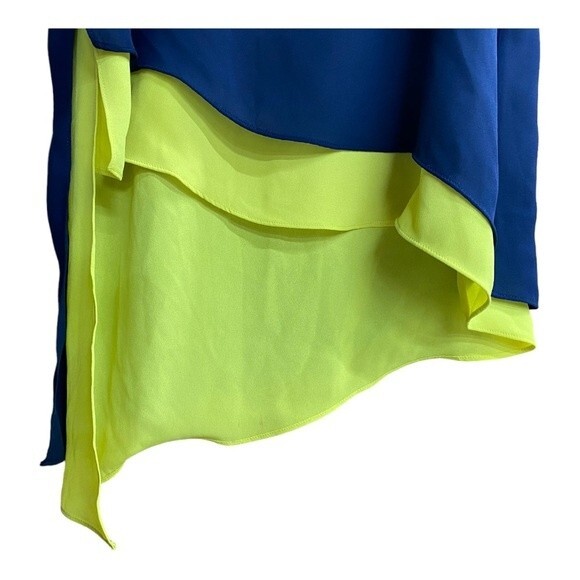 BCBGMaxAzria Blue and Neon YellowSheer Asymmetrical High Low Tank size S- NWOT - Picture 6 of 7